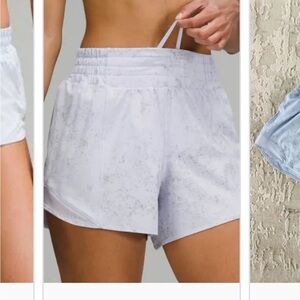Powder blue patterned Lululemon hotty hot shorts size 4 4”